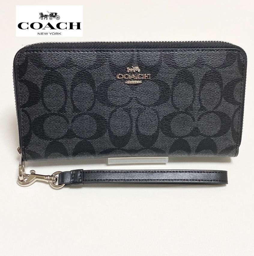 COACH 長財布 シグネチャー ロング ジップ ブラックスモーク×ブラック