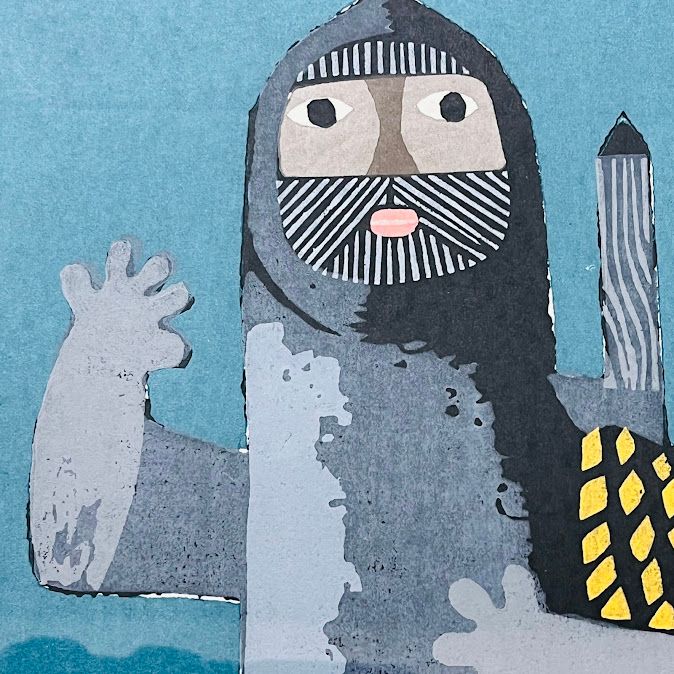畦地梅太郎　風　額なし 中古】木版画 畦地梅太郎 「雪渓に立つ」サインありインテックス
