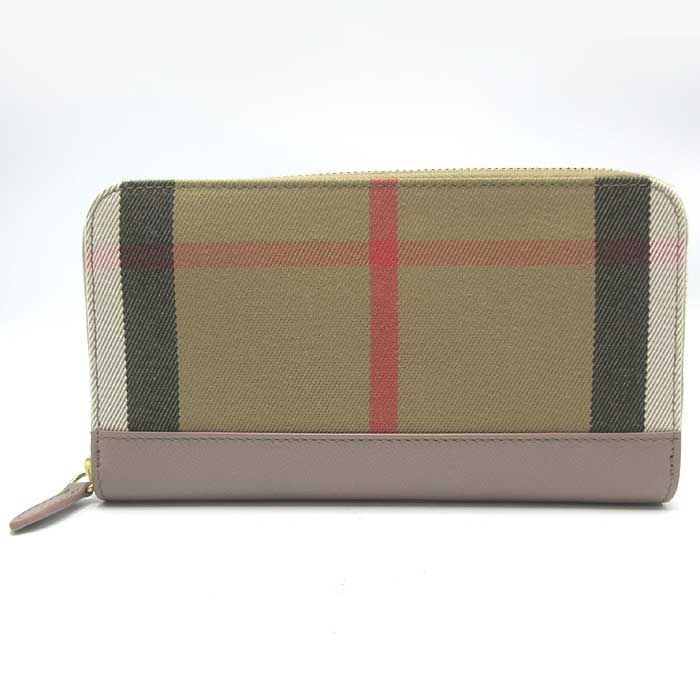 バーバリー 長財布 BURBERRY レザー コットン チェック柄 ジップ