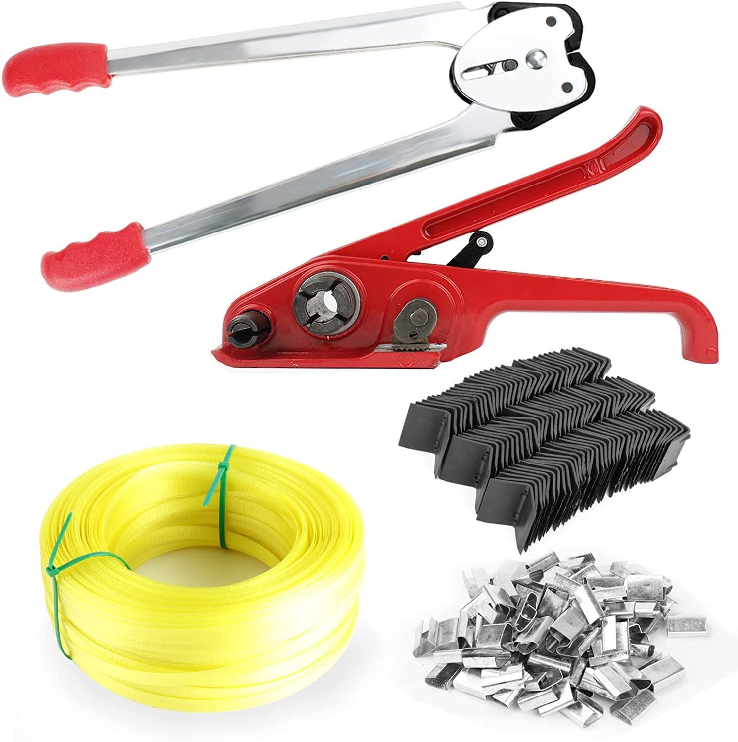 梱包機 手動 PET PP 梱包ツールセット バンド 引締器 シーラー 引締機 100 mパッキングベルト 100メタルシール PCSストラップエッジプロテクター 付き 日本語明書