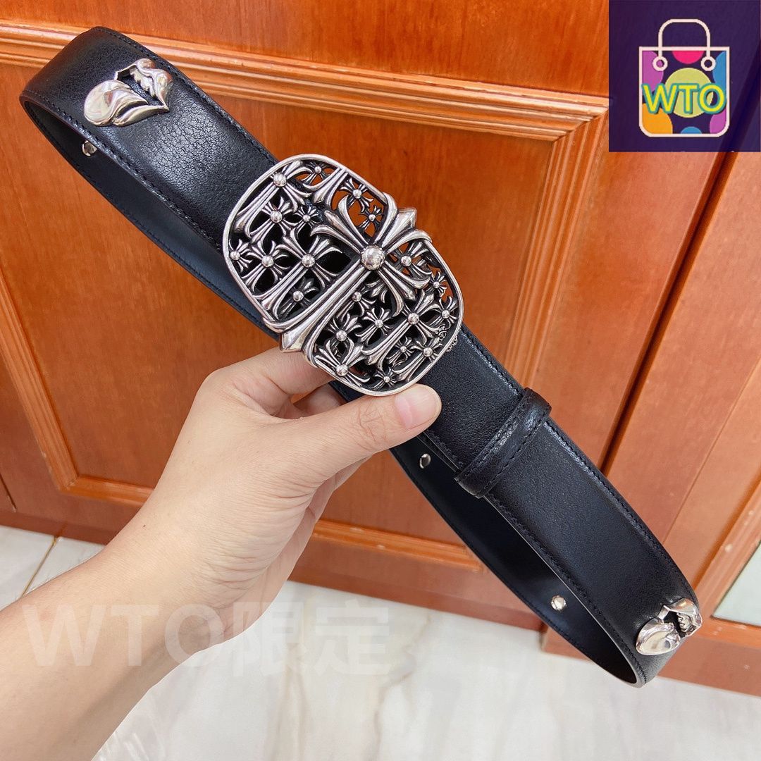 クロムハーツベルト　社外バックル クロムハーツクラシックオーバルクロスバックル＆プレーン