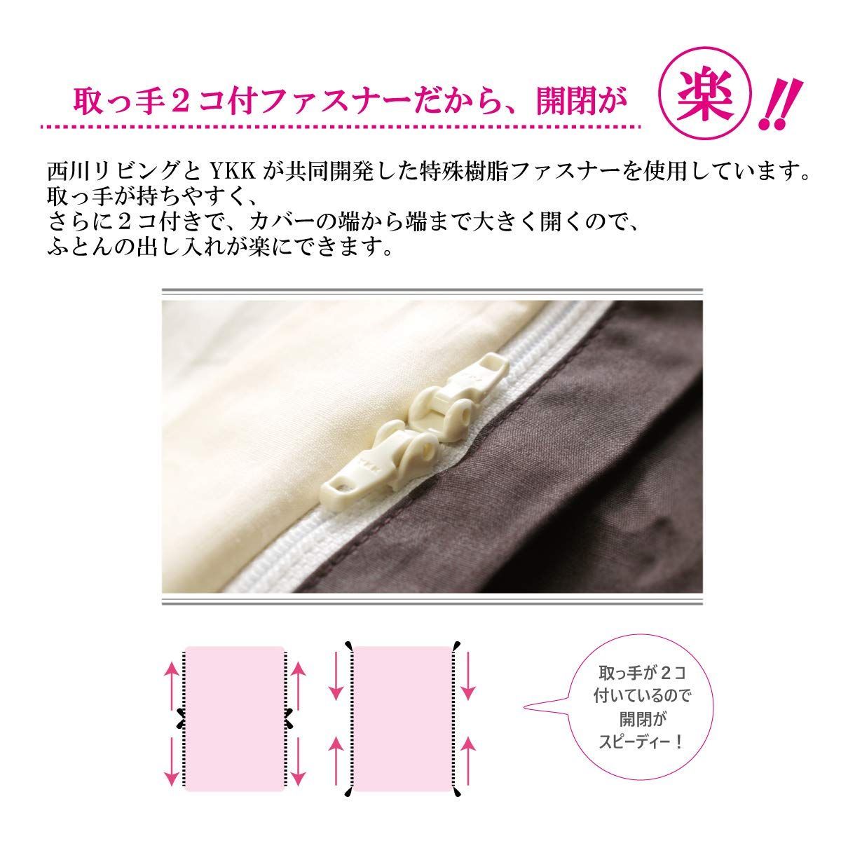 パチッと止めるだけのスナップ式ホック 肌触りの良いなめらかな綿