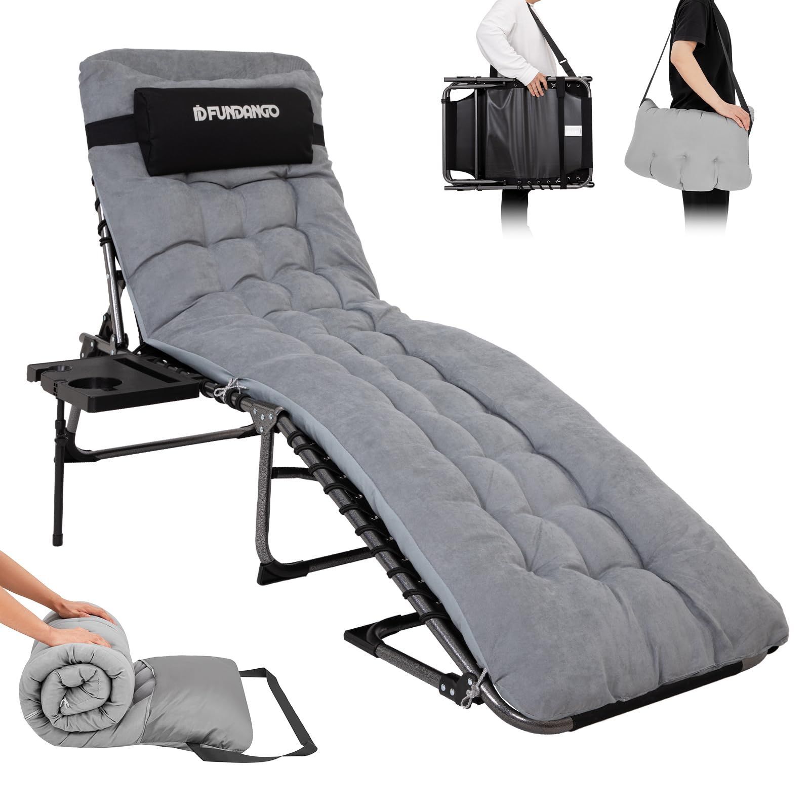 在庫処分 折りたたみ キャンピング アウトドア ベッド デッキチェア リクライニング 耐荷重120kg キャンプ コット ブラックグレー FUNDANGO