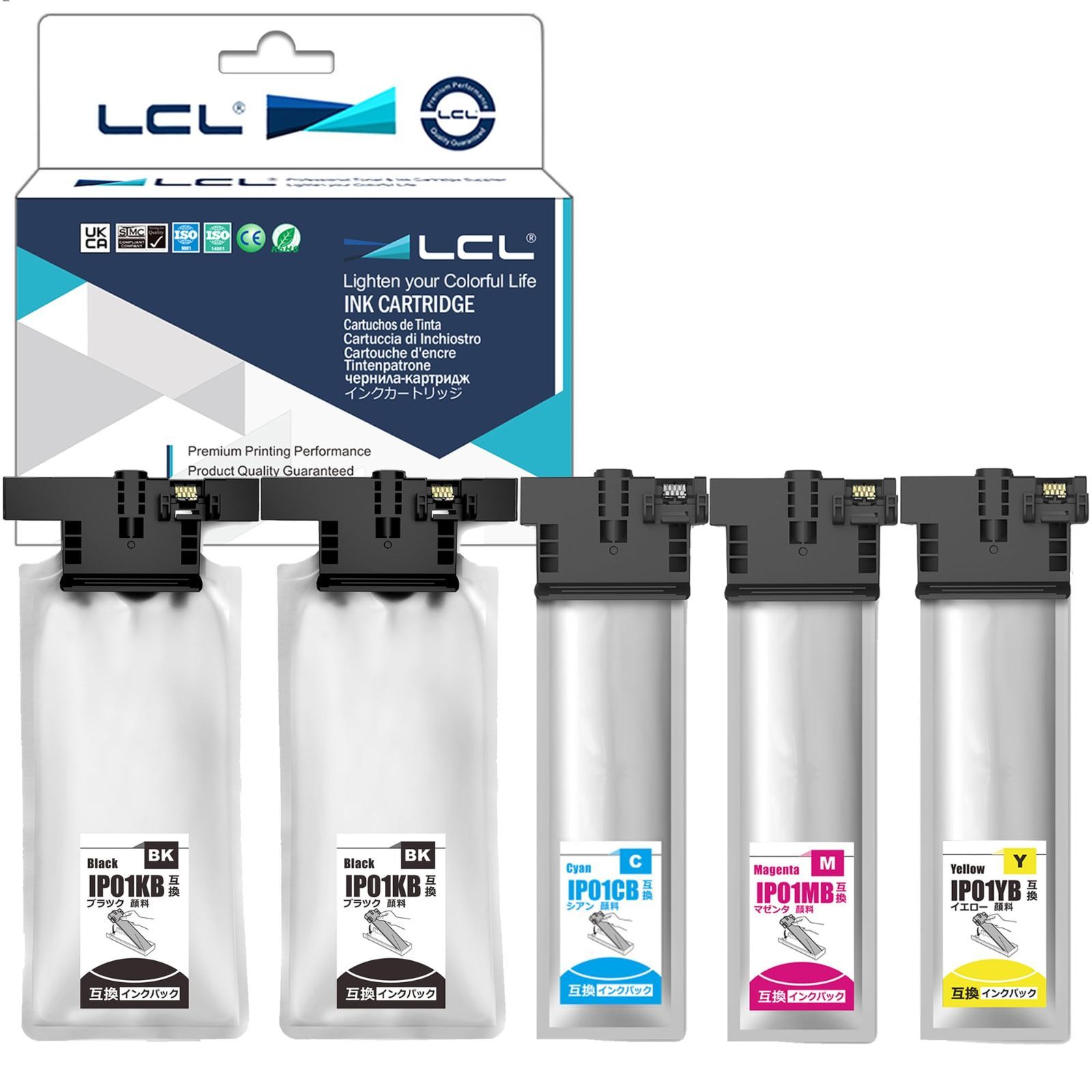 LCL エプソン用 IP01 IP01B IP01KB IP01CB IP01MB IP01YB 増量 (5パック 2ブラック シアン マゼンタ イエロー) 顔料 互換インクカートリッジ 対応機種: PX-S884 PX-M884F PX-S885 PX-M8