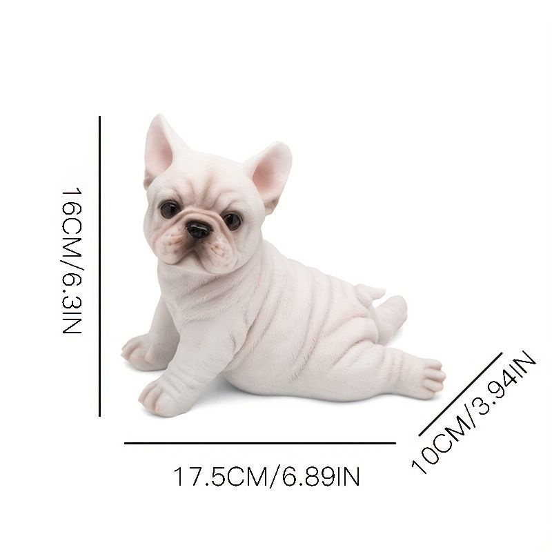 ミニチュア 犬 ブルドッグ 白 ホワイト リアル 置物 17.5cm 寝そべる