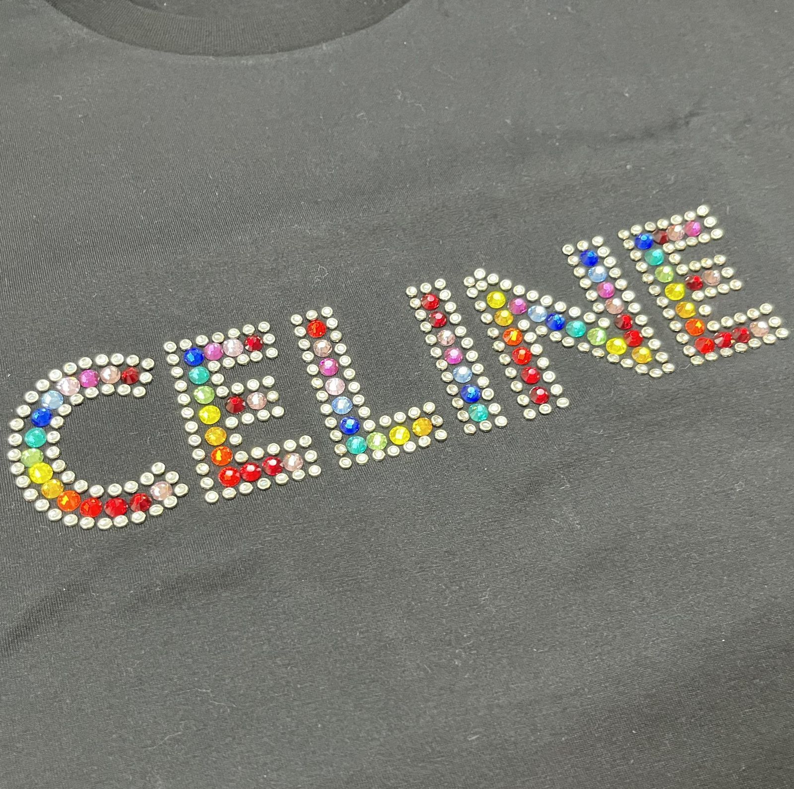 【★国内発送★】CELINE ラインストーン ルーズTシャツ ルーズフィットロゴプリントTシャツ | CELINE