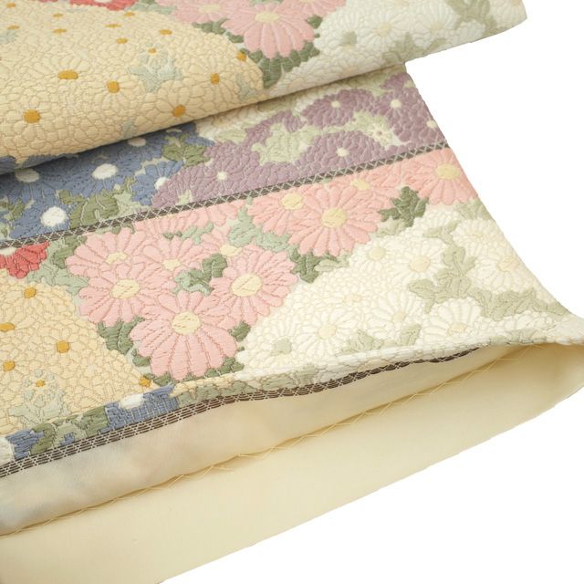 上質！中古 袋帯 9990円均一◆みやがわ rc144.西陣 金銀 ラメ糸 緑 水色 紫 ピンク 白 桜 ライン 仕立て上がり 上質！中古 袋帯 9990円均一◇みやがわ rc144.西陣 金銀 ラメ糸 緑