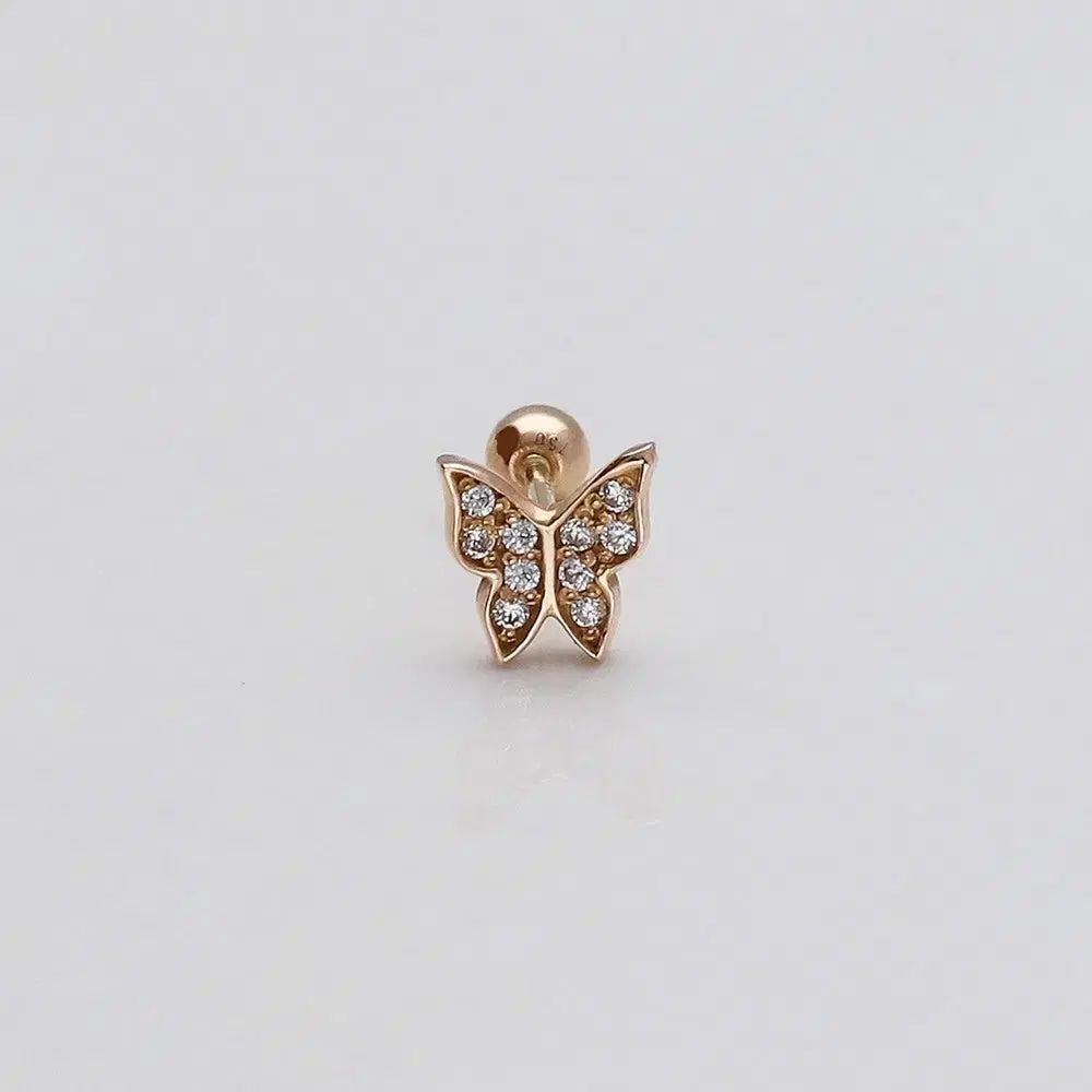 14k 18k 蝶々 キュービック ポイント ピアス