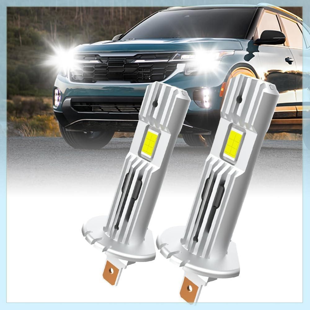 AUXITO H1 led ヘッドライト 車検対応 H1 led 12連高輝度LEDチップ搭載 爆光 led H1 6500k ホワイト 2倍の明るさ H1 ポン付け 無極性 取付簡単 ファンレス 光軸調整フリー 12V車用 キャンセラー内蔵 H1 バ