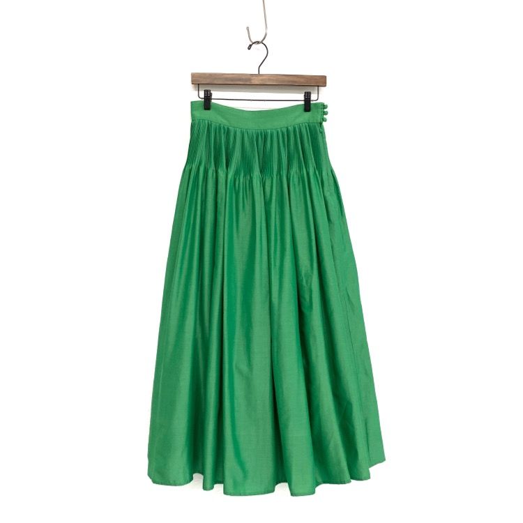 未使用品 Mame Kurogouchi マメクロゴウチ Silk Cotton Flared Skirt シルクコットンプリーツスカート グリーン  2 MM22PS-SK703