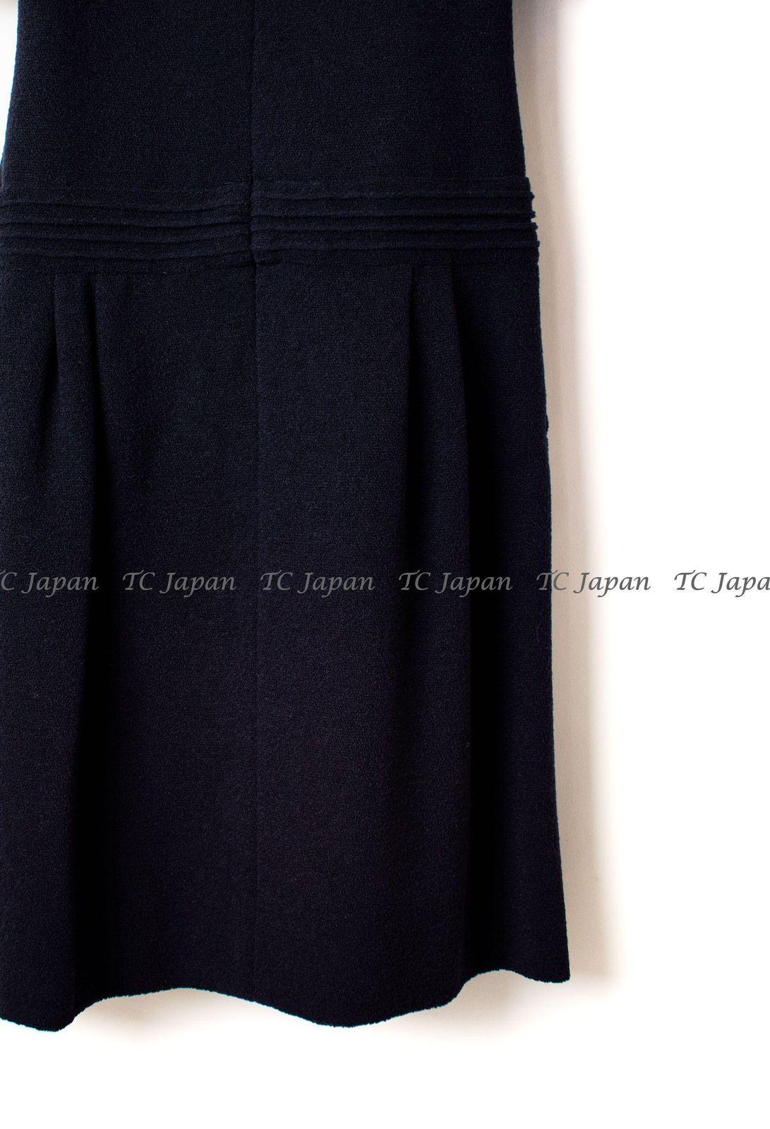 シャネル ワンピース CHANEL 66万 ダークネイビー グリポワ装飾 ウール  