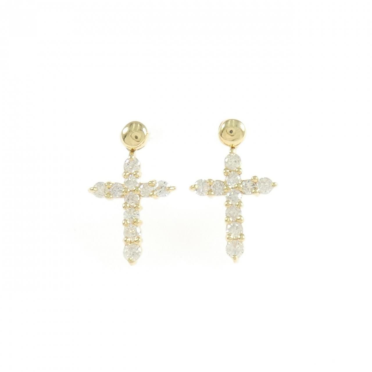 K18YG ダイヤモンド クロス ピアス 0.50CT