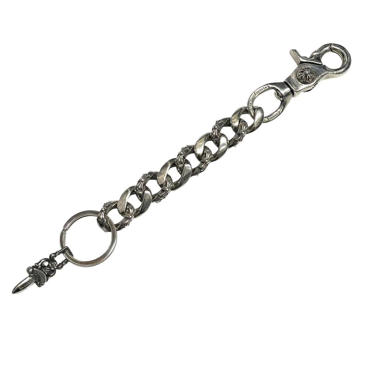 CHROME HEARTS クロムハーツ キーチェーン ファンシーチェーン ロング ダガー キーリング クリップ クロスボール キーホルダー シルバー アクセサリー SV925 メンズ 25000888 AO