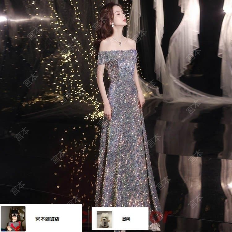 スパンコールがゴージャスでオシャレな半袖 イブニングドレス 新品・未使用】 イブニングドレス スパンコール フレア 半袖
