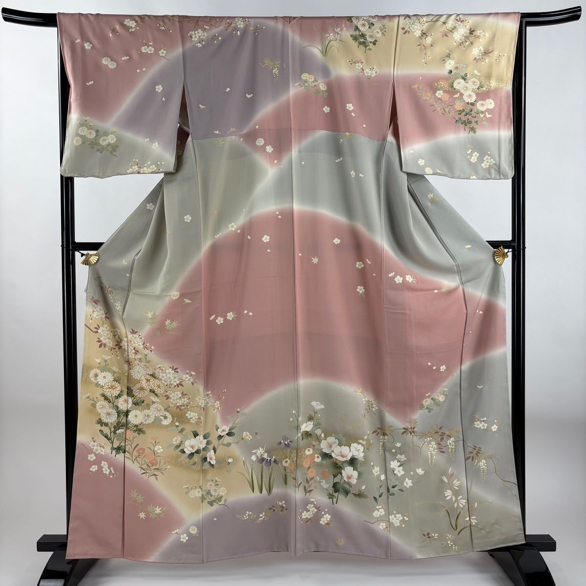 訪問着 身丈161cm 裄丈66cm M 袷 菊 桜 金彩 金糸 ピンク 正絹