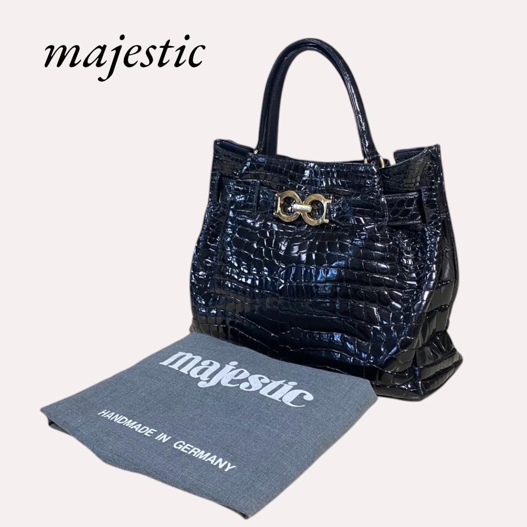 美品】 マジェスティック クロコダイル ハンドバッグ レディース