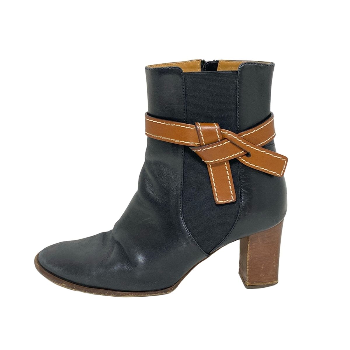 LOEWE ロエベ ショートブーツ 39 - 黒×ブラウン レザー