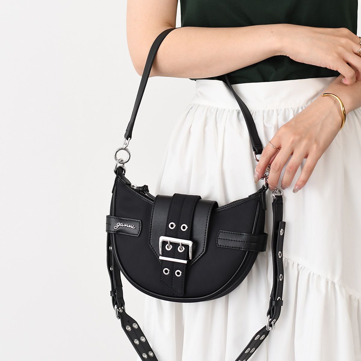 GANNI ブラック ショルダーバッグ GANNI ショルダーバッグ バッグ Recycled Tech Mini Satchel