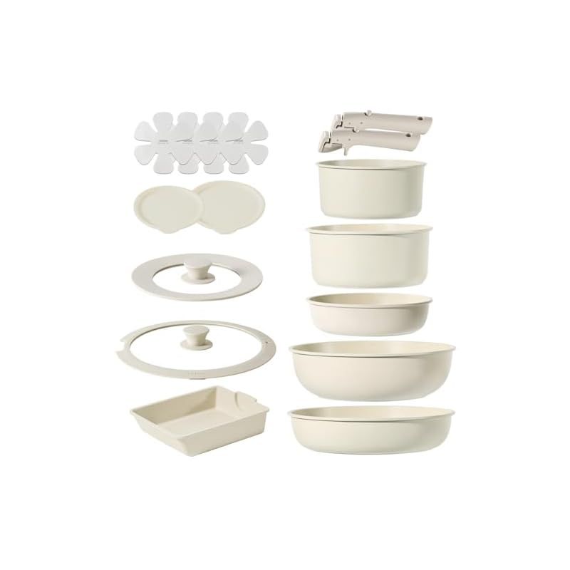 CAROTE カローテ フライパン セット 16点 IH対応 PFOA PFOS フリー 取っ手のとれる マーブルコート こびりつきにくい 手入れ簡単 一年 グレージュ COSY シリーズ 0