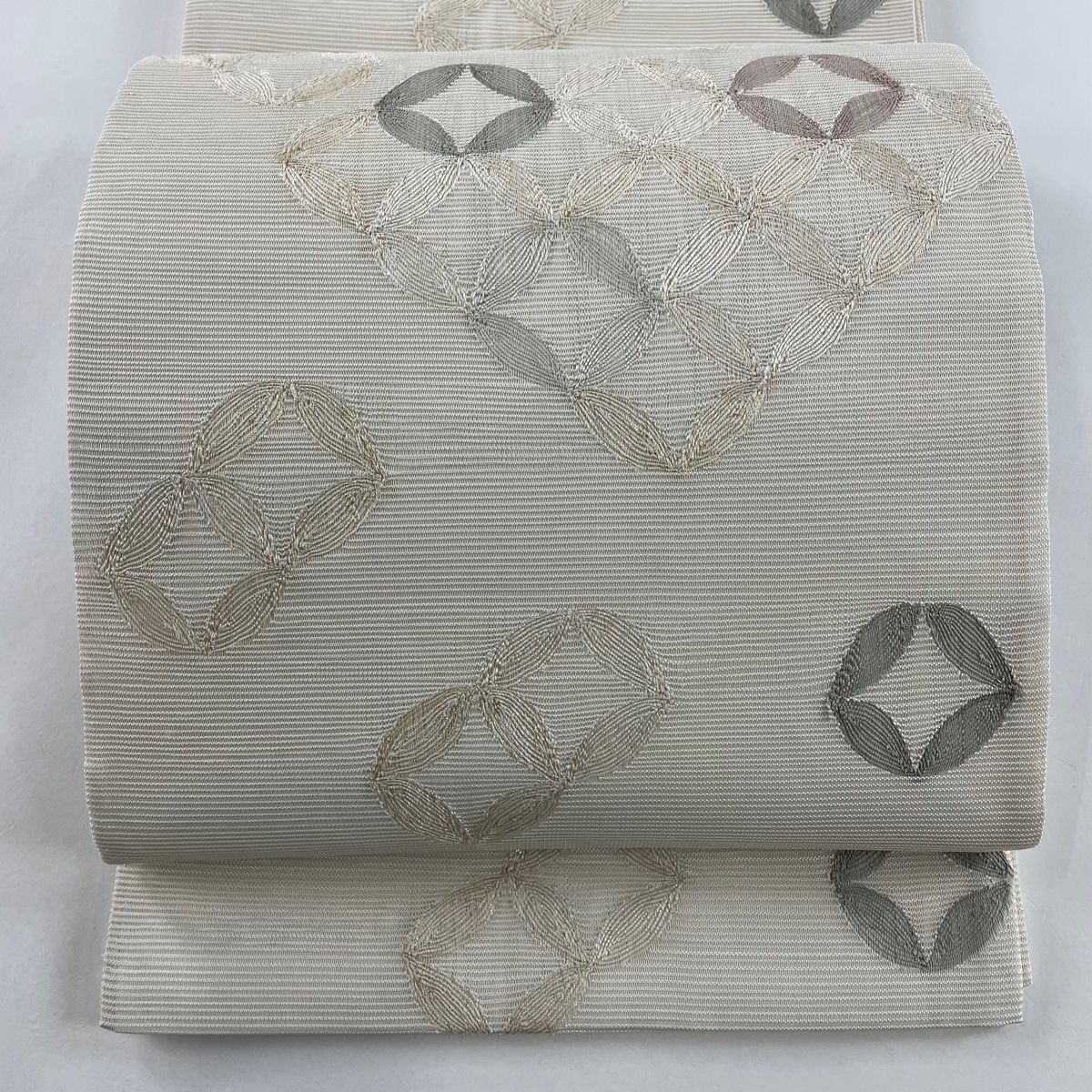 袋帯 名品 夏帯 七宝 金糸 ベージュ 六通 正絹