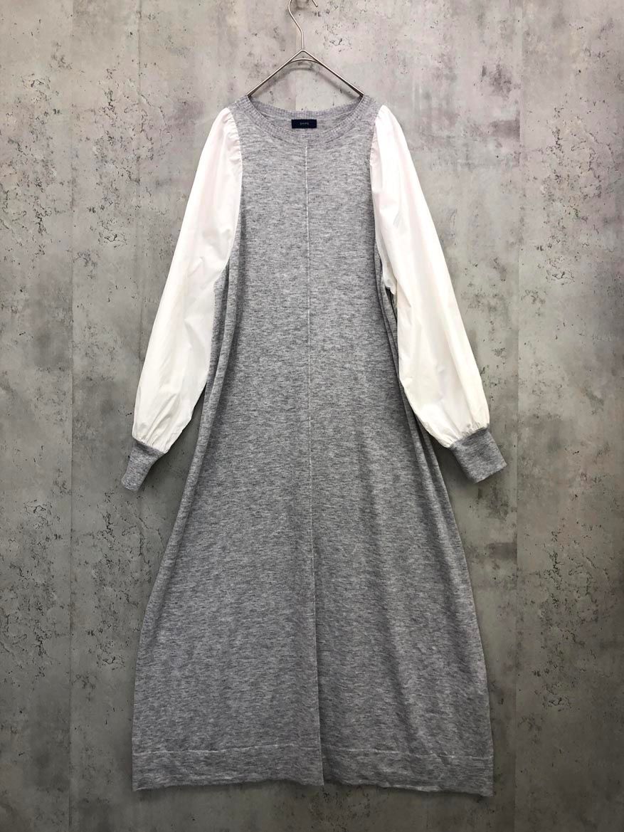 ☆美品◆シップス◆ 布帛コンビニットワンピース SHIPS シップス 布帛 コンビ ニット ワンピース sizeS/グレー