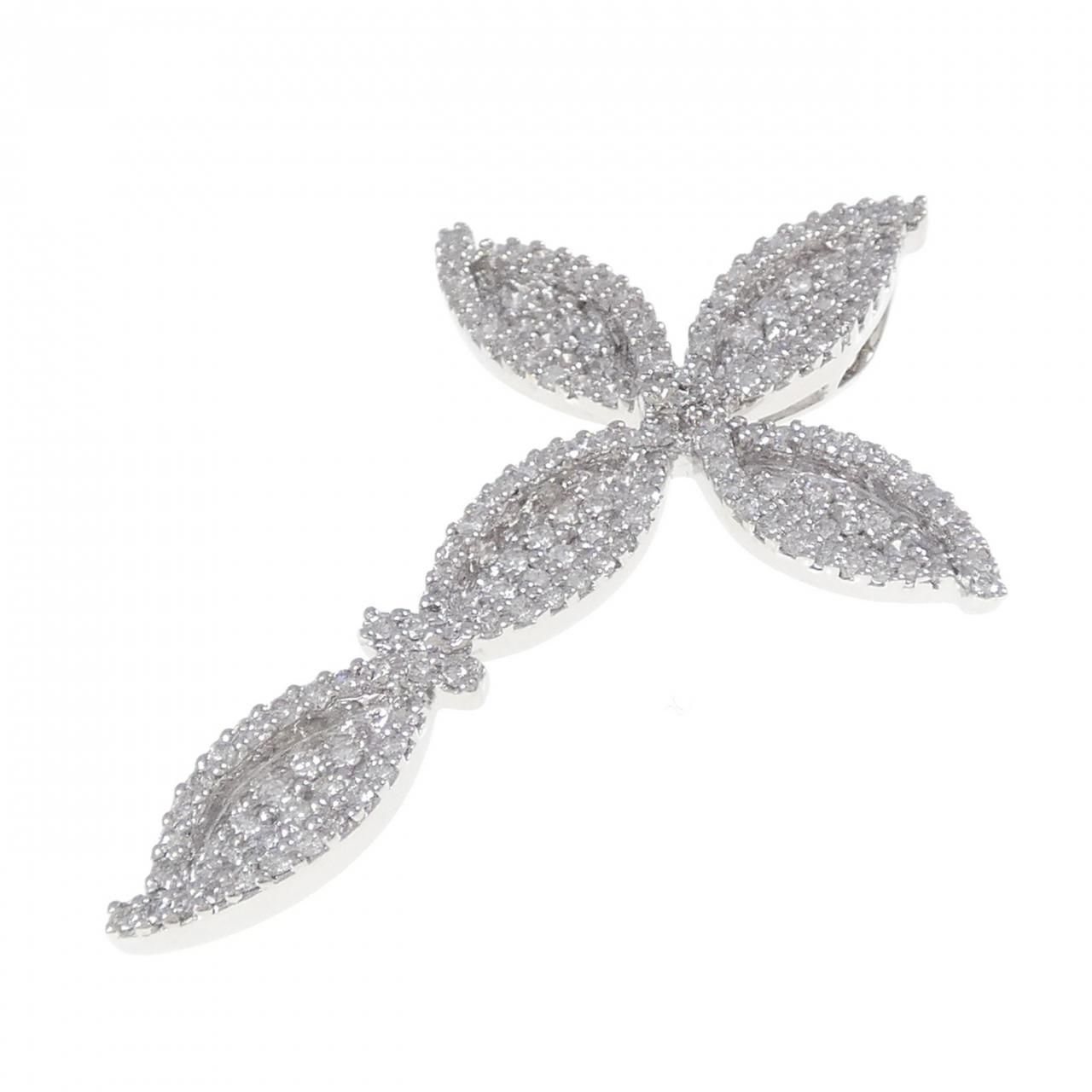 K18WG クロス ダイヤモンド ペンダント 1.30CT