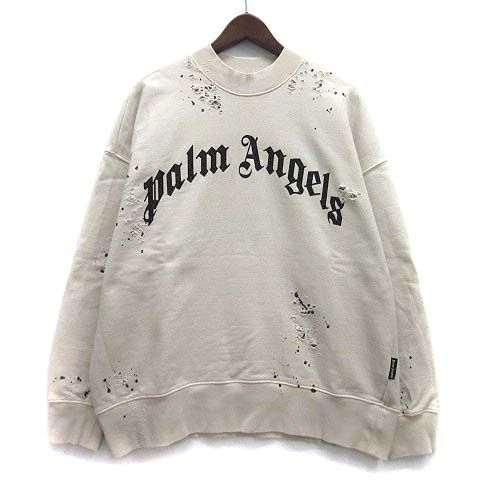 パームエンジェルス PALM ANGELS グリッターロゴ スウェット シャツ ダメージ加工 トレーナー GD GLITTERED LOGO SWEATSHIRT 2025AW アイボリー S PMBA065F22FLE007