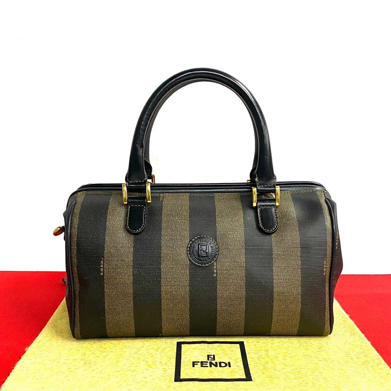 極 美品 希少品 FENDI フェンディ ペカン FF ロゴ ストライプ 柄