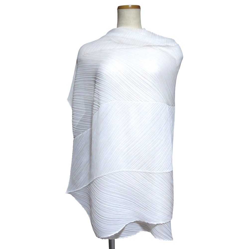 PLEATS PLEASEプリーツプリーズ　ストール　ベージュホワイト 美品 PLEATS PLEASE ISSEY MIYAKE プリーツプリーズ イッセイ