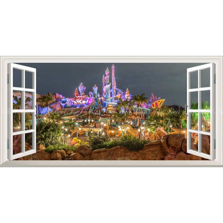絵画風 壁紙ポスター (はがせるシール式) -窓の景色- ディズニーシー ディズニーリゾート パノラマ 【窓仕様／トリックアート】 キャラクロ DNS-003MS1 (1152mm×576mm) ＜日本製＞ ウォールステッ