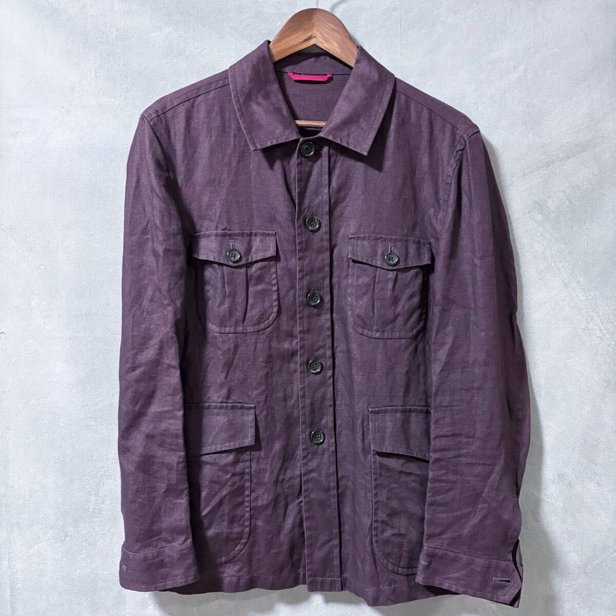 J.PRESS ジェイプレス リネン 4ポケット マルチポケット サファリ ジャケット size.M パープル 春夏