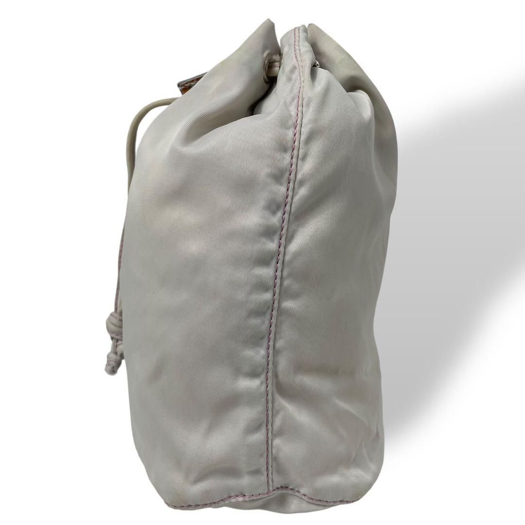 良品 4784 PRADA プラダ 巾着 ポーチ 三角プレート ナイロン グレー