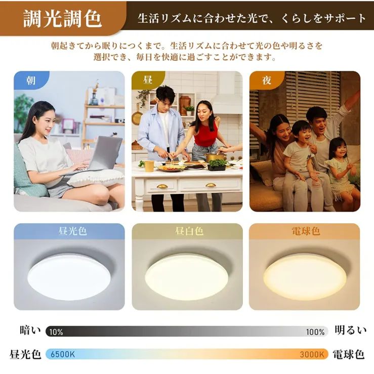 LED シーリングライト 6畳 24W無段階調光調色タイプ 暖色・冷色 調光