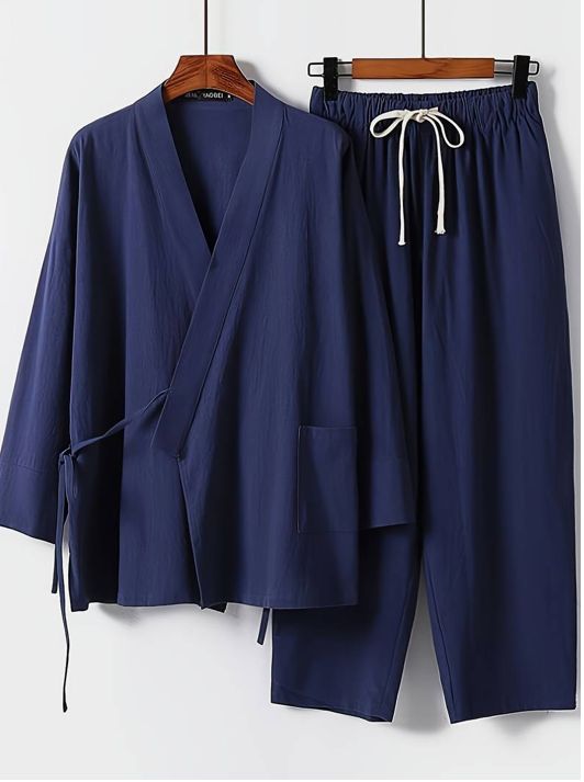 リネンセットアップ メンズ カジュアル リネンセット 夏用 七分袖 Tシャツ ゆったりオープンフロントカーディガン リネン2点セット ルームウェア お風呂上がり リラックスウェア おしゃれ リネン素材 アプリコット グレー ネイビー