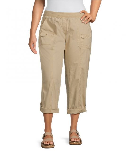 【送料無料】 イントロ レディース カジュアルパンツ ボトムス Plus Size Stretch Poplin Adjustable Length Pull-On Cargo Pants Classic Khaki