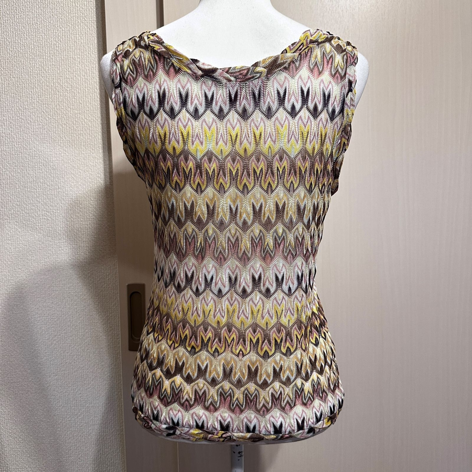 MISSONI ノースリーブ 薄手 ブラウン系 総柄 ak 543