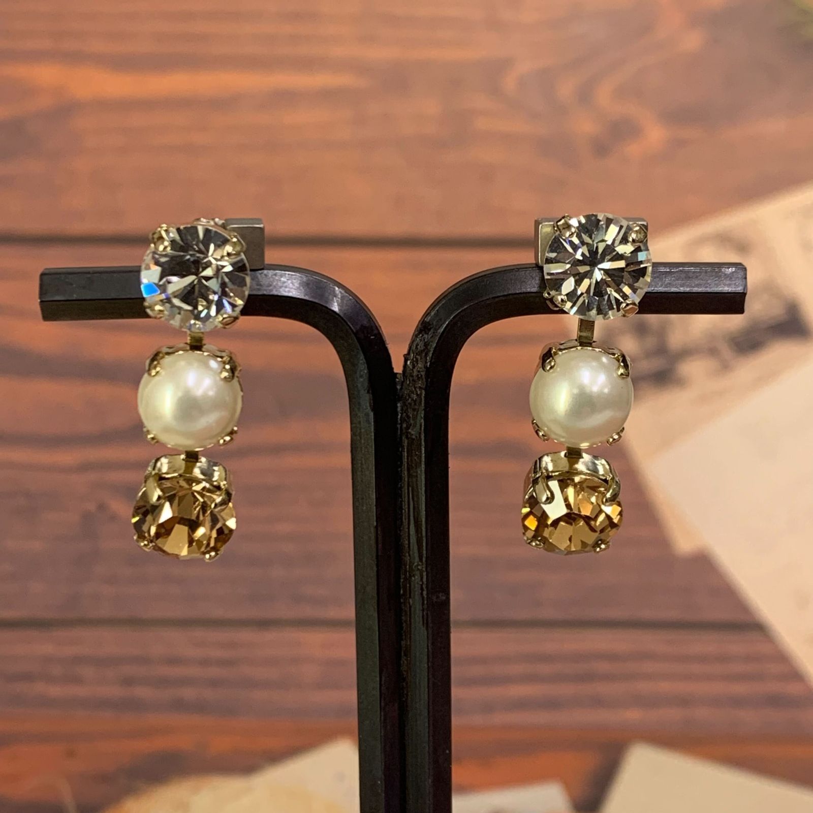 ピアス,014,パール,クリスタル,ブラウン,earrings,pearl,brown,アクセサリー