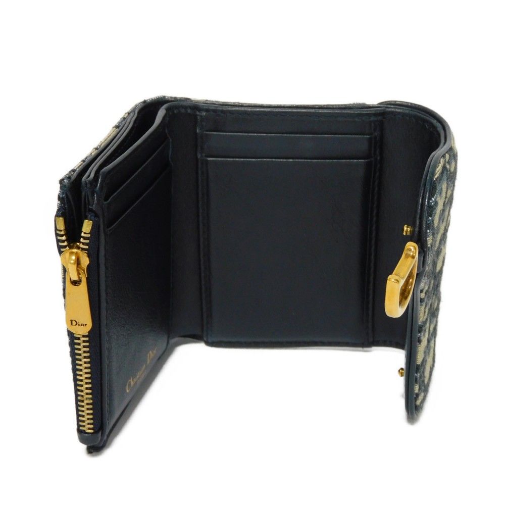 ディオール 財布 サドル 三つ折り ロータスウォレット ネイビー ジャガード