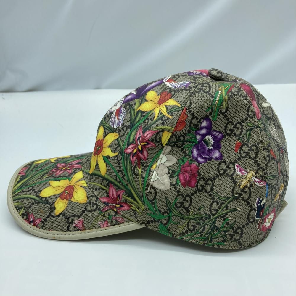 中古】GUCCI GG柄 フローラル レザーキャップ サイズS ブラウン