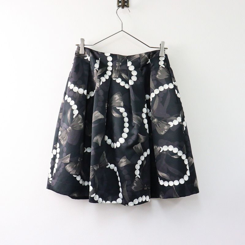 エムズグレイシー M'S GRACY パール リボンプリント タックフレア