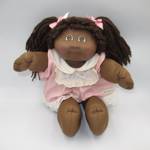 80's Cabbage Patch Kids Girls Pink Dress Brown Hair Twin Tails Baby Baby Dress Up Doll Figure Doll Plush Toy