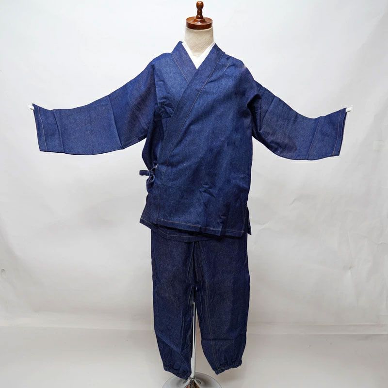 作務衣 男性用 デニム生地 Sサイズ 身長155〜165ｃｍ 綿100％ NO31215