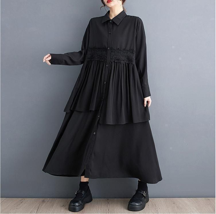 モード系　大きいサイズ 個性　ニューデザイン　レディース ロング　イベント衣装　ドレス　冬ワンピース　秋冬 新品 長袖 ワンピース　春 　重ね着風