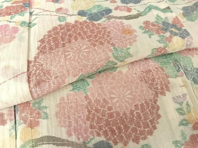夏着物 小千谷ちぢみ 上品な花の絣 盛夏着物 バチ衿 麻 AK-7572 夏着物 小千谷ちぢみ 花柄模様 麻 薄藍色 K-3829 | リユース着物