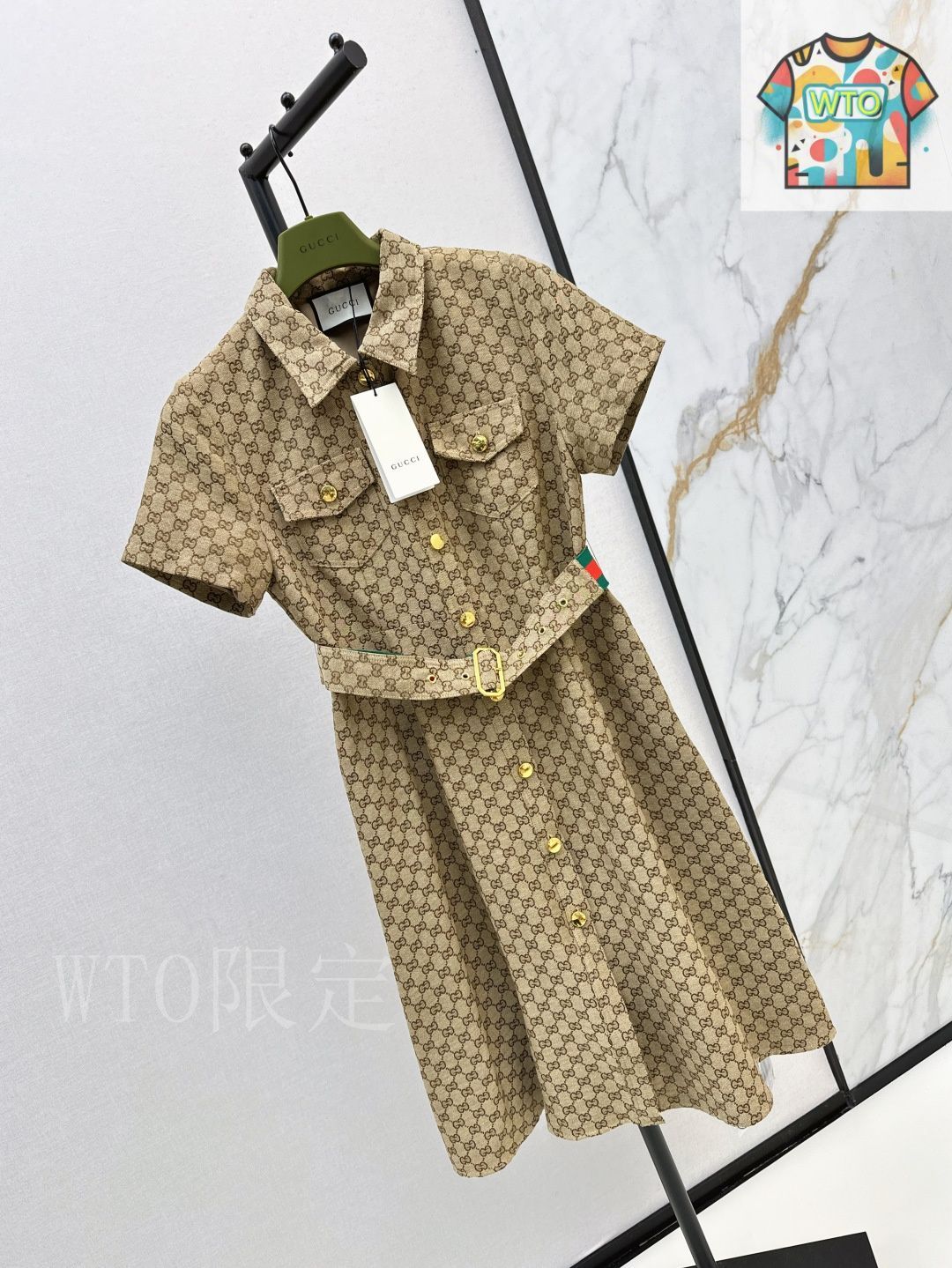 今日 GUCCI グッチ ジャガードショートスリーブワンピース01-1