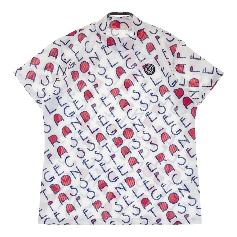 サイズ LL AND PER SE アンパスィ ハイネック 半袖Tシャツ 総柄 ホワイト系 240101487403 ゴルフウェア レディース ストスト