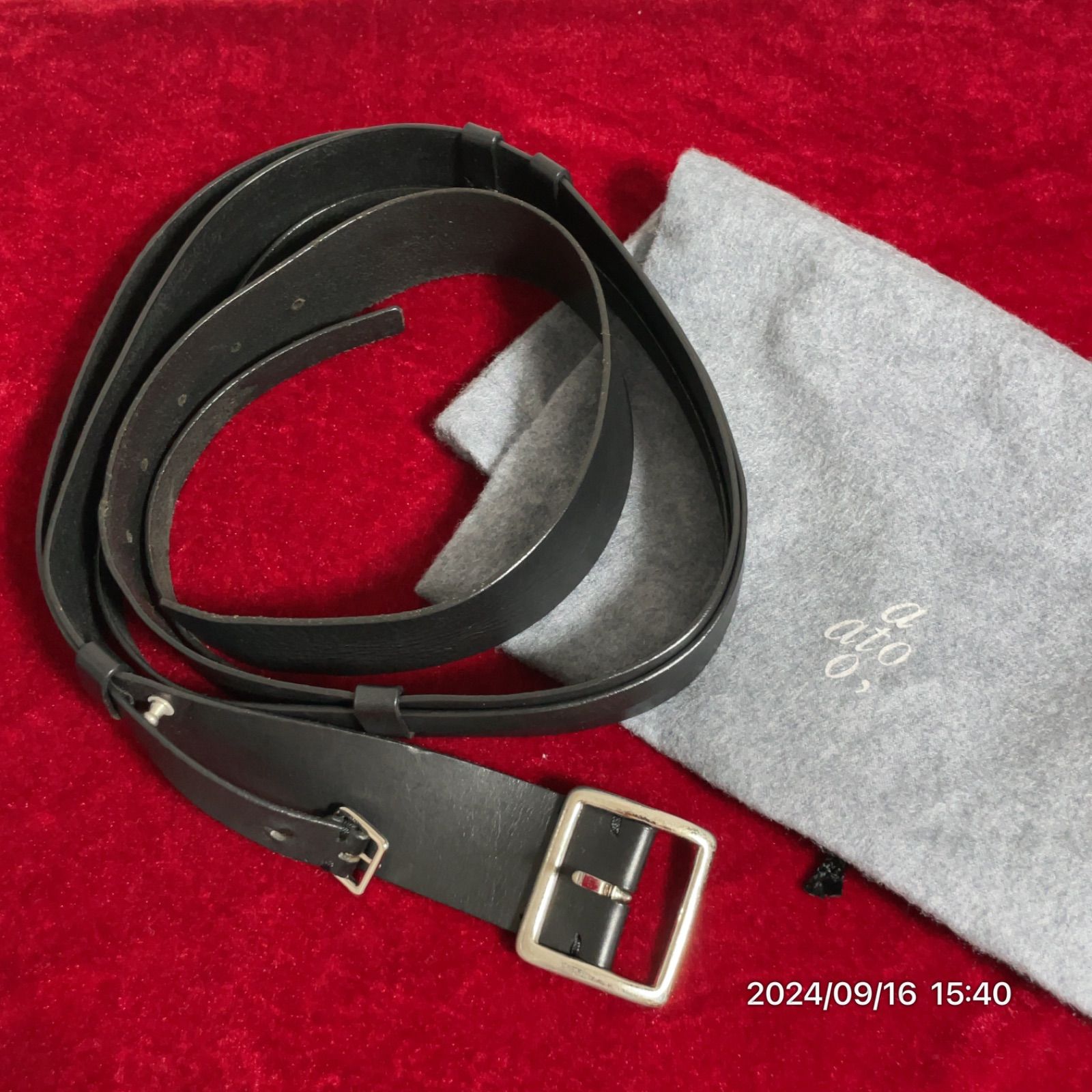 ato アトウ COWHIDE DOUBLE ブラックカラー レザー 革 ベルト