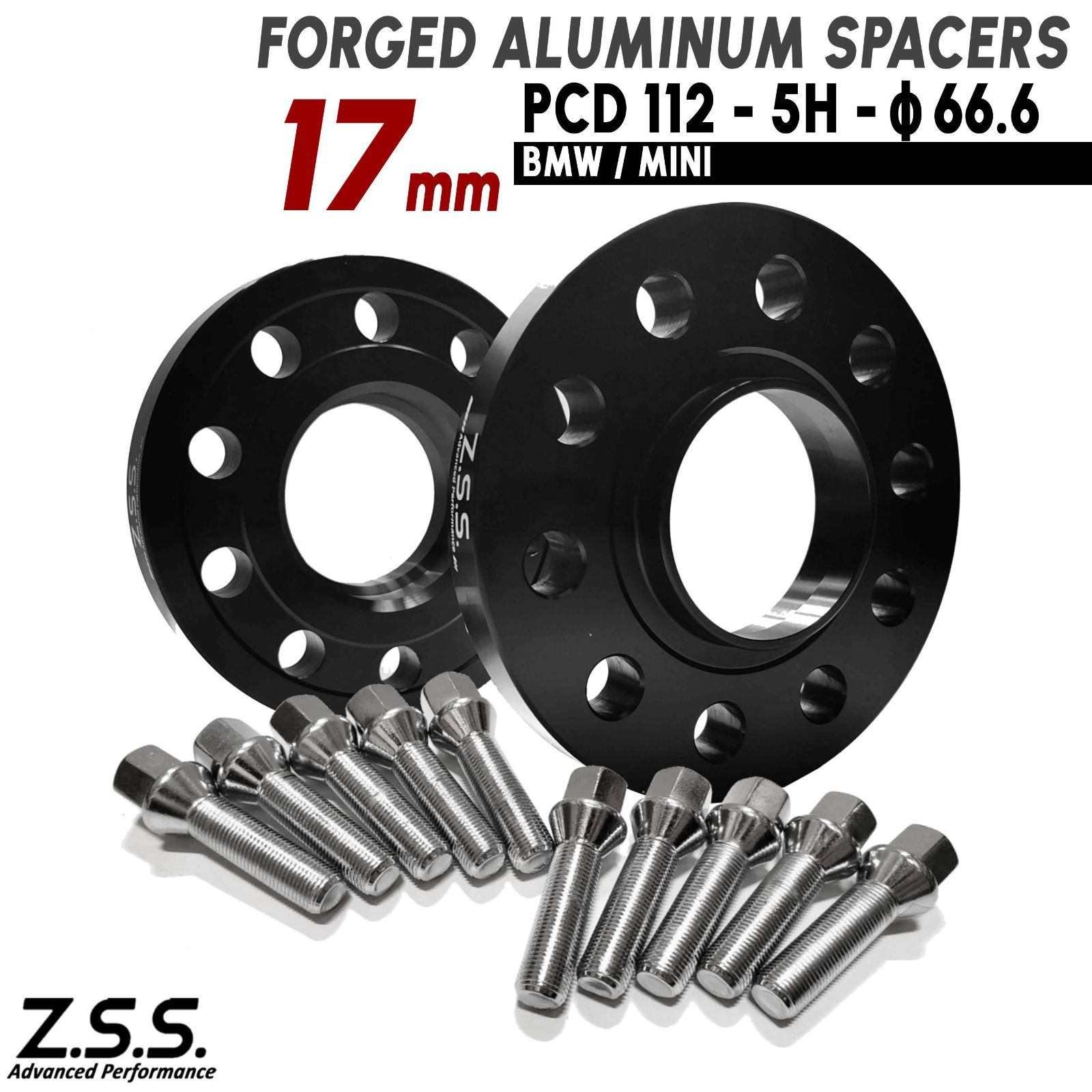 Z.S.S. AP BMW X1 X2 X3 X4 X5 Z4 F48 G29 G01 G05 G18 スペーサー 厚み17mm PCD112 ハブ径66.6φ M14xP1.25 ボルト付きワイトレ 