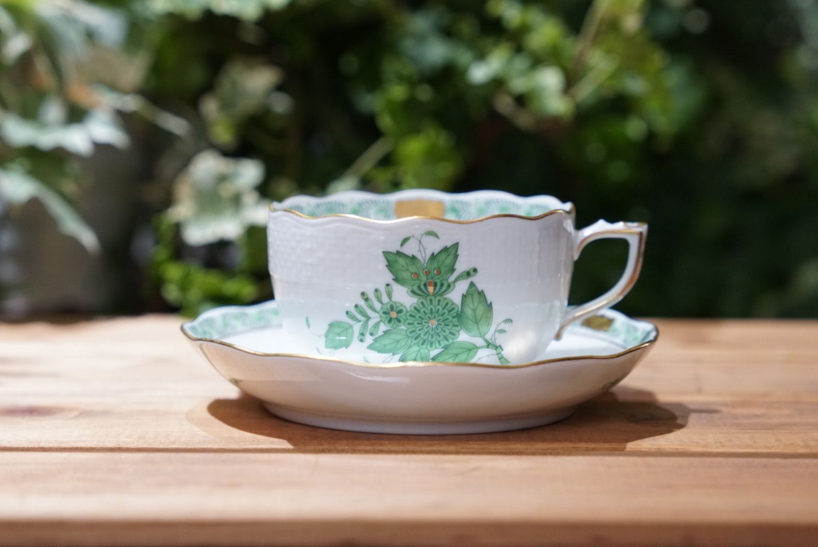 未使用ヘレンドアポニーグリーンハンドペイントファーストエディション皿2枚 ヘレンド アポニー グリーン Herend Apponyi Green ティーカップ