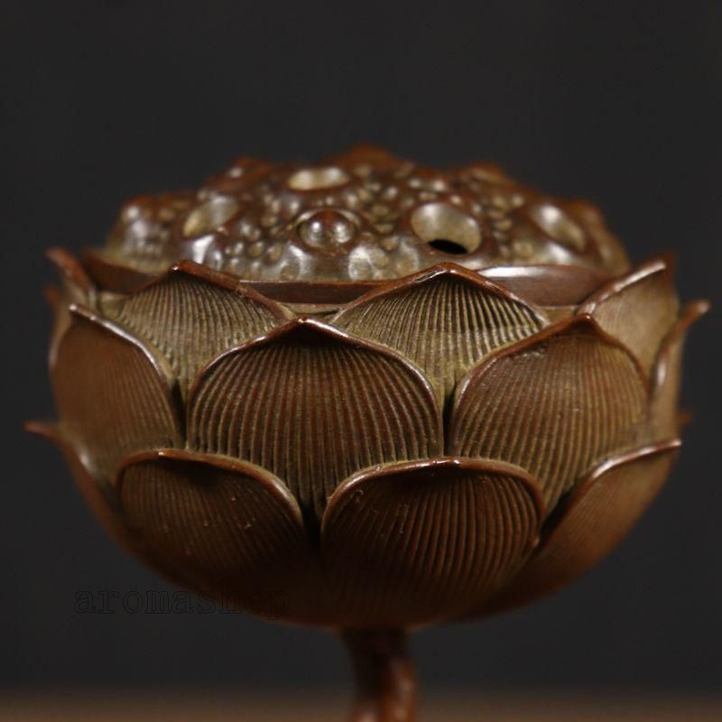 銅製 蘇工蓮華薫香炉 銅香炉 檀香炉 茶台香道具 装飾品 工芸品